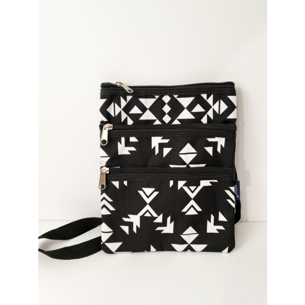 Black + White Tribal Print Crossbody Bag